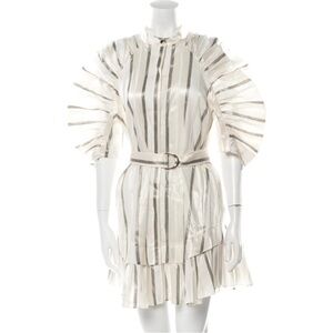 Acler Dress in Cream and Gray Stripes puff sleeves